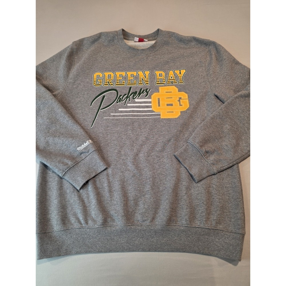 green bay packers mitchell and ness Mens Long Sleeve Crewneck Sweatshirt  XL